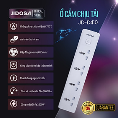 Ổ Cắm Điện Đa Năng Ổ Vuông Dẹt Chịu Tải JIDOSA Công Suất 2500W Sạc Nhanh PD20W TypeC USB Thông Minh