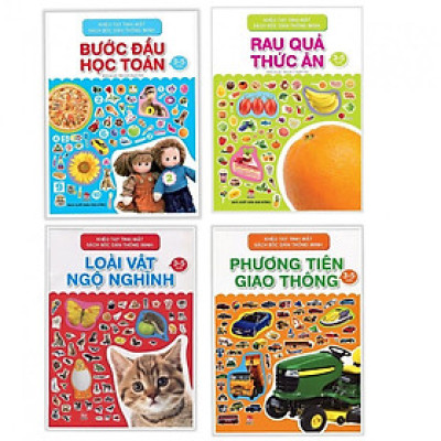 Sách - Khéo Tay Tinh Mắt, Sách Bóc Dán Thông Minh - Bước Đầu Học Toán + Rau Quả Thức Ăn + Loài Vật Ngộ Nghĩnh + Phương Tiện Giao Thông - Combo 4 Cuốn 