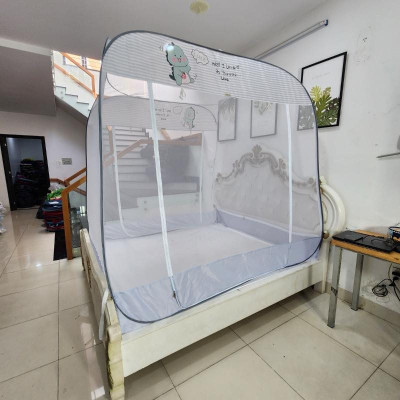 Màn Chụp , Mùng Chụp Cao Cấp Mộc Miên Đỉnh Vuông - Kích Thước 1,6mx2m ( Xám Khủng Long )