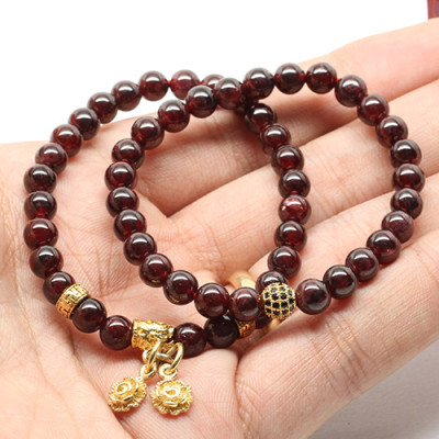 Cặp Vòng Garnet (Ngọc Hồng Lựu) 6mm Mix Charm Ngọc Quý Gemstones VT77