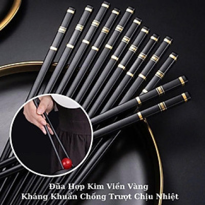 Bộ 10 Đôi Đũa Hợp Kim Sang Trọng- Màu Vàng Đen - Hàng chính hãng 