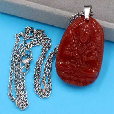 Vòng cổ Hư Không Tạng bồ tát - thạch anh đỏ 3.6cm DITTOB6 - dây inox bạc - kèm hộp nhung - tuổi Sửu, Dần