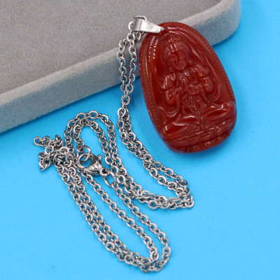 Vòng cổ Phật Đại Nhật Như Lai - thạch anh đỏ 3.6cm DITTOB5 - dây inox bạc - kèm hộp nhung - tuổi Mùi, Thân