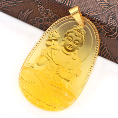 Mặt dây chuyền Đại Thế Chí Bồ Tát thủy tinh vàng 3.6cm - phật bản mệnh tuổi Ngọ - Mặt size nhỏ