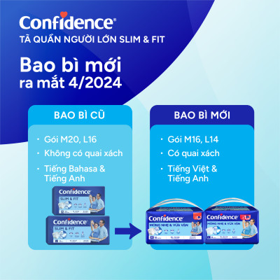 Tã quần người lớn Confidence Slim&Fit mỏng nhẹ vừa vặn size M gói 16 miếng