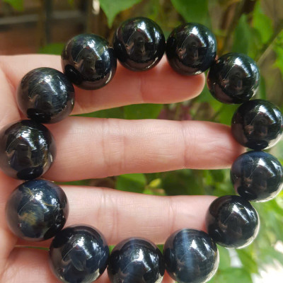 Vòng tay Phong Thủy May May Mắn Nam Mệnh Thủy mệnh Mộc 100% Đá tự nhiên đá mắt hổ đen xanh 16mm 13 viên vòng đẹp sang đeo tốt sức khỏe tim mạch hợp phong thủy làm ăn kinh doanh phát đạt