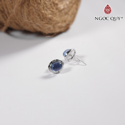 Bông tai bạc đá Aquamarine hạt oval 7x5mm mệnh thủy mộc - Ngọc Quý