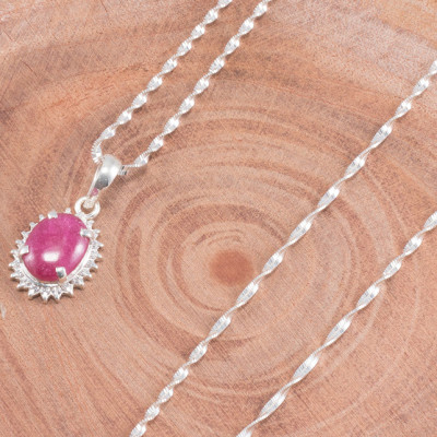 Dây Chuyền Mặt Đá Ruby Oval Bọc Bạc Ngọc Quý Gemstones