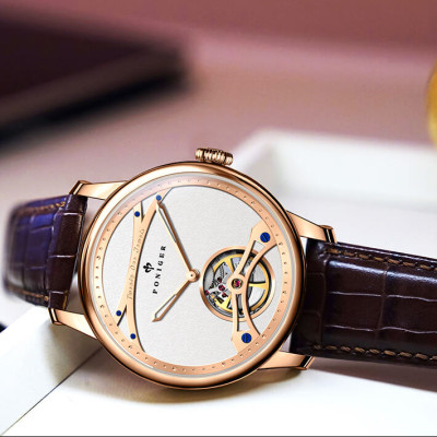 Đồng hồ nam Poniger P819-1 Chính hãng ,Kính sapphire nguyên khối ,chống xước,chống nước 50m,mặt trắng vỏ vàng hồngdây da nâu ( đen) xịn,vỏ máy thép không gỉ 316L,Đồng hồ cơ (Automatic) bảo hành 24 tháng, hàng mới 100%,thiết kế trẻ trung và sang trọng