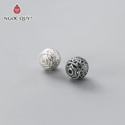 Charm bạc hình cầu hoa văn xỏ ngang - Ngọc Quý Gemstones 