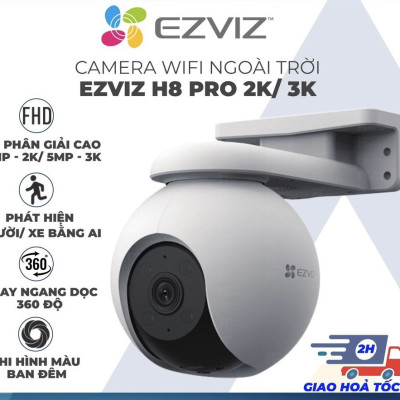 Camera Wifi Ngoài Trời EZVIZ H8 Pro 2K 3K Siêu Nét, Màu Ban Đêm - Hàng chính hãng