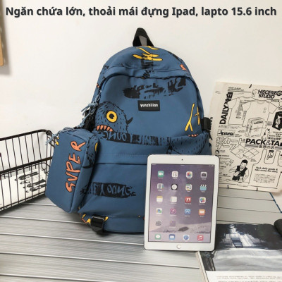 Combo Hộp bút + Balo Đi Học BH Kids Phong Cách Đường Phố Junior Hàn Quốc, ngăn chứa rộng, chống nước, chống sốc - CH109