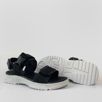 Giày Sandal Nam The Bily Quai Ngang - Đế Trắng Lót Đen Màu Đen BLDTMD03