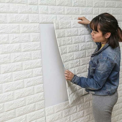 Combo 10 Xốp Dán Tường Giả Gạch 3d Kích Thước 77x70cm Có Keo Sẵn Cách Âm Cách Nhiệt, Chống Thấm Nước Màu Trắng