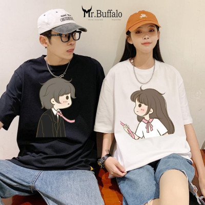 Áo đôi , áo thun cặp nam nữ tay lỡ Unisex form rộng vải cotton% B05B06- Mr.Buffalo