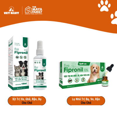 Lọ Xịt five Fipronil Spray Hỗ Trợ Điều Trị Diệt Ve, Ghẻ, Rận, Bọ Chét, Bọ Mạt Trên Chó (100ml) - Fivevet