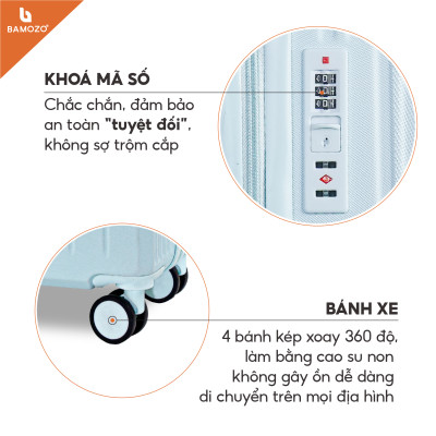 Vali Du Lịch Bamozo 8812 Thời Trang Màu Xanh Nhạt Size 20/24 Chất Liệu Nhựa ABS Bền Đẹp Bảo Hành 5 Năm