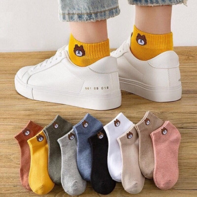 Combo 10 đôi tất hoa cúc , gấu nữ ,cổ ngắn nhiều màu dễ thương vải cotton , khử mùi , kháng khuẩn kèm túi dây rút xinh xắn cute cho phái nữ
