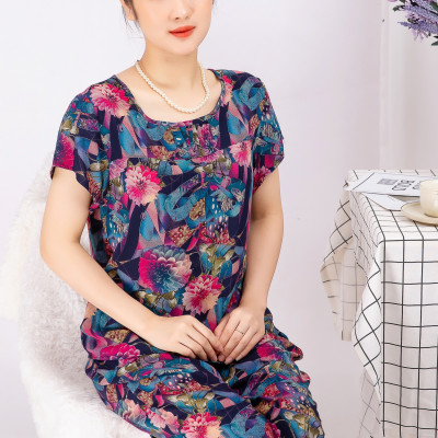 Bộ đồ nữ mặc nhà trung niên cho các bà, các mẹ - Bộ đồ ngủ Tole (lanh) - Bộ mặc nhà trung niên vải lanh (tole) Vicci BGD.082, thiết kế áo cộc tay phối quần dài in hoạ tiết (Màu 1-2-4)