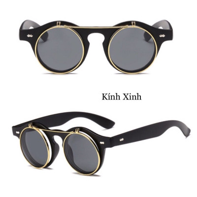 Kính râm, Kính mát Nam Nữ Mắt Tròn Retro 2 Tròng Lật Gọng Nhựa Hàn Quốc Cao Cấp