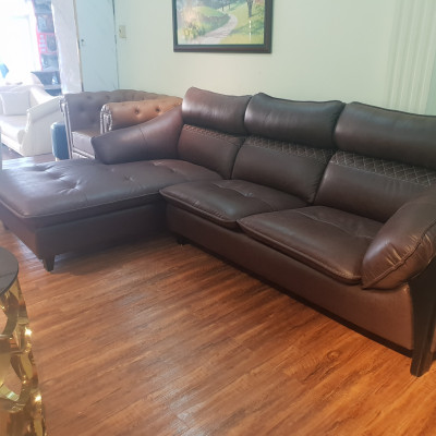 Bộ ghế sofa sang trọng cho phòng khách chữ L_Ghế màu nâu_Size 2700 x 1700