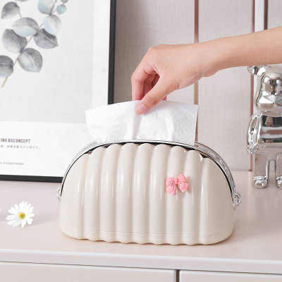 Hộp Đựng Giấy Ăn Rút Hình Vỏ Sò Kèm Nơ Hồng Có Lò Xo - Hộp Đựng Giấy Ăn Cao Cấp - Hàng Chính Hãng MINIIN