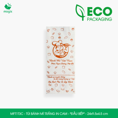 MFT1T3C - 24x9.5x4.5 cm - 100 Túi bánh mì Trắng, in sẵn họa tiết ĐẦU BẾP - Bao bánh mì Túi giấy thực phẩm an toàn