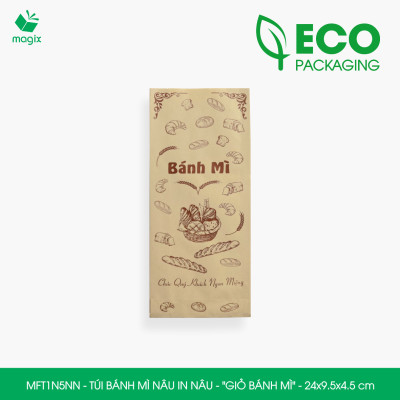 MFT1N5NN - 24x9.5x4.5 cm - 500 Túi bánh mì Nâu, in sẵn họa tiết GIỎ BÁNH MÌ - Bao bánh mì Túi giấy thực phẩm an toàn