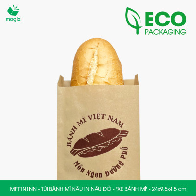 MFT1N1NN - 24x9.5x4.5 cm - 200 Túi bánh mì Nâu, in sẵn họa tiết XE BÁNH MÌ - Bao bánh mì Túi giấy thực phẩm an toàn