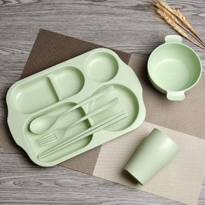 Bộ Khay đựng đồ ăn kèm phụ kiện bằng Lúa Mạch - Hàng Chính Hãng 