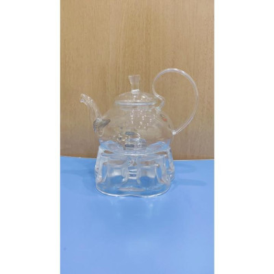 Combo ấm pha trà thủy tinh tay vồng 600ml kèm đế châm nến hình tim