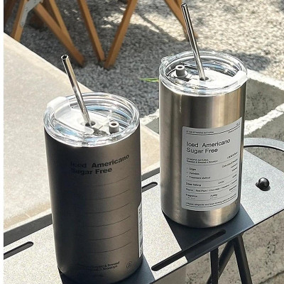 Cốc Giữ Nhiệt Inox 304 Ly Uống Coffee 600ML Kèm Ống Hút Tiện Lợi Ly Giữ Nhiệt Iced Americano