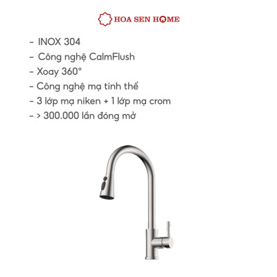 Vòi bếp nóng lạnh TUSLO Luxury K001 chất liệu Inox, mạ Crom-Niken, công nghệ xoay 360 tiện nghi - Hoa Sen Home - Hàng chính hãng