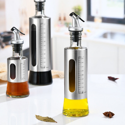 Chai Đựng Dầu Ăn Nước Mắm, Bình Thủy Tinh Bọc Inox Cao Cấp Chai Đựng Gia Vị Thủy Tinh Bọc Inox 304,Bình Rót Dầu Ăn, Nước Tương, Nước Mắm 200/300/500ml