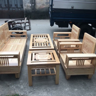 Bàn ghế phòng khách gỗ sồi tay 3 lớp BG3L-01