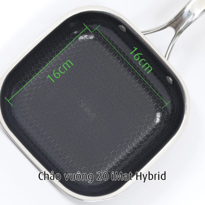 [Hàng chính hãng-iMat hybrid inox] Chảo chiên vuông iMat Hybrid 20cm chống dính gốm Ceramic đen