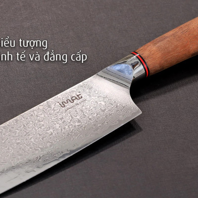 Dao nhà bếp Damascus iMat, lưỡi bằng thép không gỉ 9Cr18, cán gỗ cẩm lai tự nhiên
