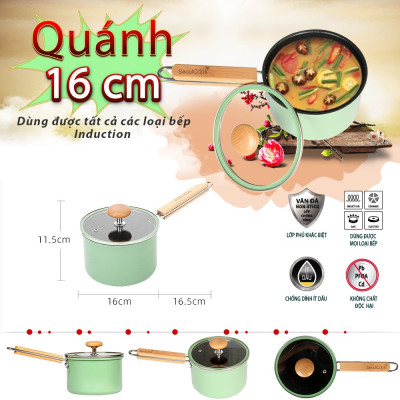 Bộ nồi chảo 2 món SL2,  quánh 16cm + nồi 20cm + chảo vuông 15x20cm đáy từ/ Induction Seoulcook Hàn Quốc, dùng được tất cả các loại bếp – Hàng chính hãng