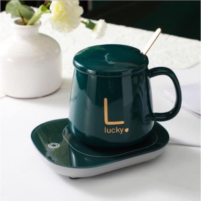 Ly hâm nóng giữ nhiệt ly sứ  ,đa năng ,kèm đế và thìa mạ vàng cao cấp có hộp đựng sang trọng