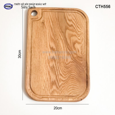Thớt hình chữ nhật gỗ Sồi Mỹ (OAK) có rãnh bao quanh tiện dụng (CTH556) hàng Xuất Khẩu Châu Âu - khay bánh mì/trái cây/ bít tết/ pizza/ phụ kiện chụp ảnh, bày món ăn trong nhà hàng - Sang trọng trên bàn ăn - HAHANCO