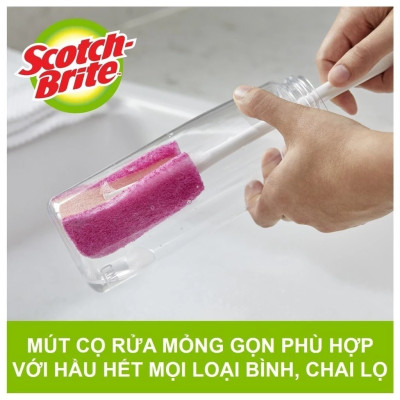 Cây cọ rửa bình, chai lọ 3M Scotch-Brite, lớp mút cao cấp lấy sạch vết bẩn, 1 cây, 5x36x3cm, Dùng cọ rửa bình, chai lọ
