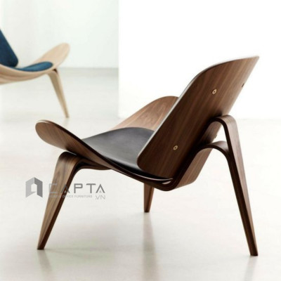 Ghế SHELL thư giãn đọc sách khung gỗ màu walnut Ghế tiếp khách con sò cao cấp 