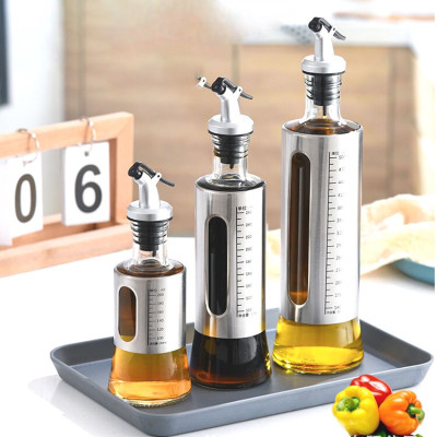 Chai Đựng Dầu Ăn Nước Mắm, Bình Thủy Tinh Bọc Inox Cao Cấp Chai Đựng Gia Vị Thủy Tinh Bọc Inox 304,Bình Rót Dầu Ăn, Nước Tương, Nước Mắm 200/300/500ml