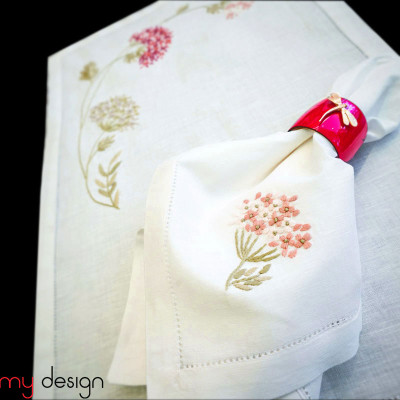 Bộ lót đĩa và khăn ăn linen thêu hoa cẩm tú cầu