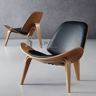 Ghế SHELL thư giãn đọc sách khung gỗ màu walnut Ghế tiếp khách con sò cao cấp 