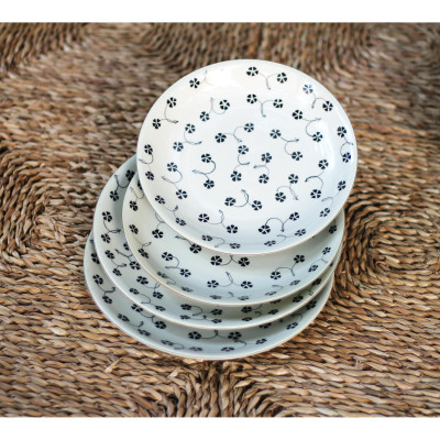 Bộ chén đĩa ( bộ bàn ăn) men xanh đồng vẽ hoa sao MNV-BBA4-1