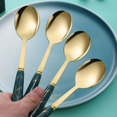Hộp 5 muỗng vân đá inox sang trọng , muỗng ăn decor trang trí bàn ăn
