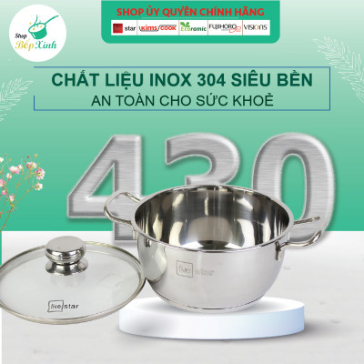 Bộ nồi inox FIVESTAR 6 chiếc nắp kính 3 đáy dùng được bếp từ ,hồng ngoại , gas