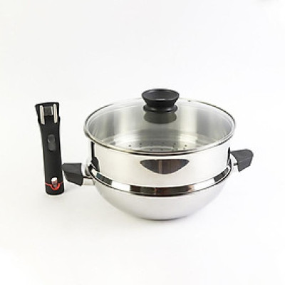 Bộ nồi xửng hấp T&K Kimscook hàn Quốc Blackcube 24CM, 3 lớp đúc liền inox 304 , siêu bền cào không xước