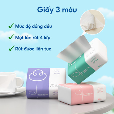 Khăn giấy topgia 4 lớp cao cấp dạng rút tiết kiệm, tiện lợi, siêu mềm mịn an toàn cho mọi loại da 16gói